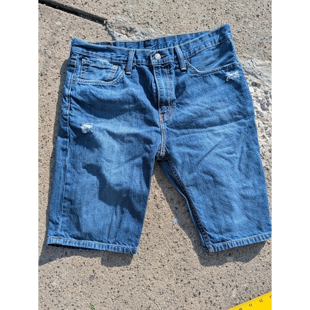 Levi's 505 Regular Fit Denim Shorts Men's Size W32 Medium Wash Distressed Jean